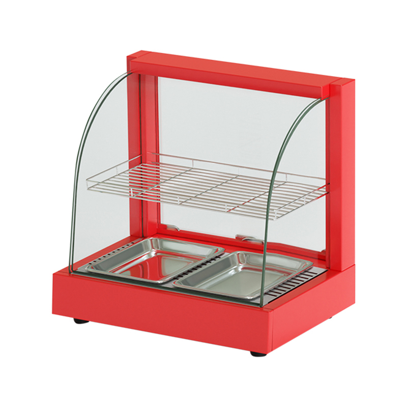66 Double-Layer Red Curved Glass Food Warmer